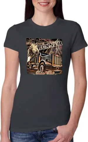 Wild Bobby Big Rig Runner Trailer Truck Runnin Alone Cars and Trucks Womens Slim Fit Junior Tee