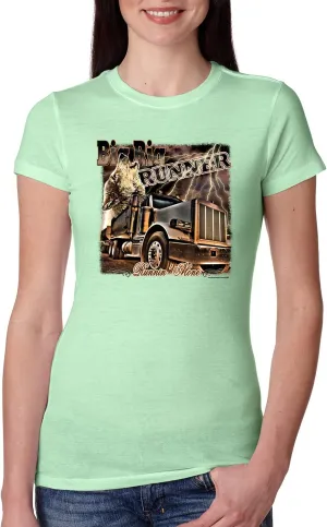 Wild Bobby Big Rig Runner Trailer Truck Runnin Alone Cars and Trucks Womens Slim Fit Junior Tee