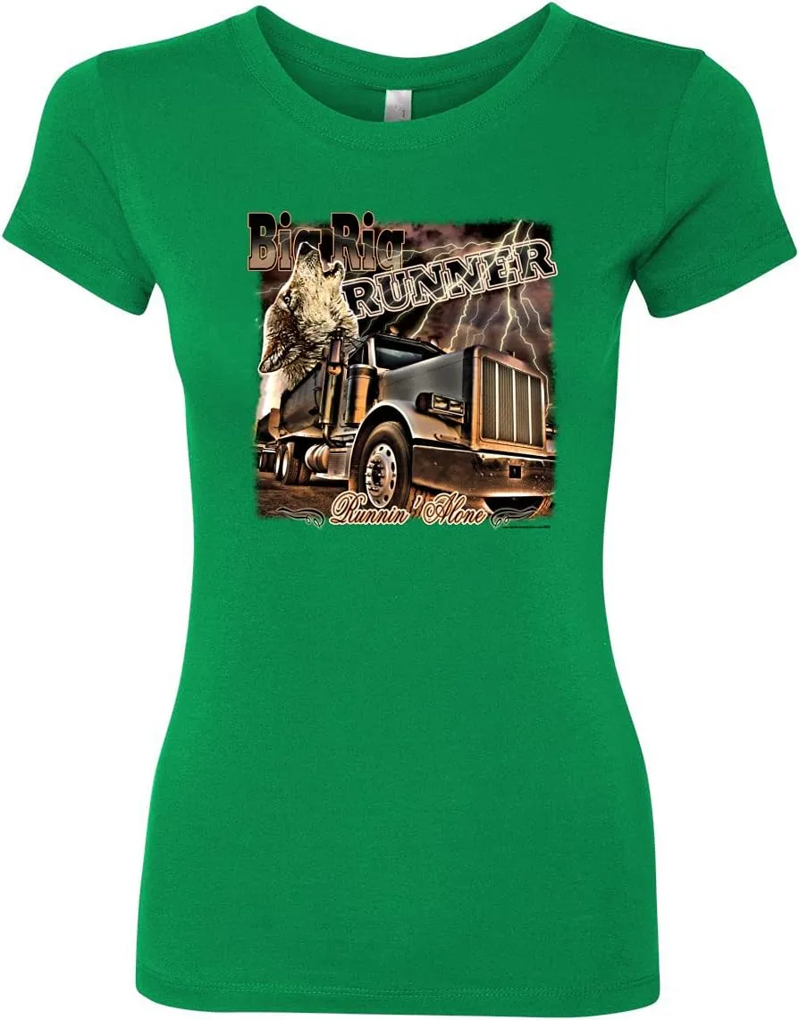 Wild Bobby Big Rig Runner Trailer Truck Runnin Alone Cars and Trucks Womens Slim Fit Junior Tee