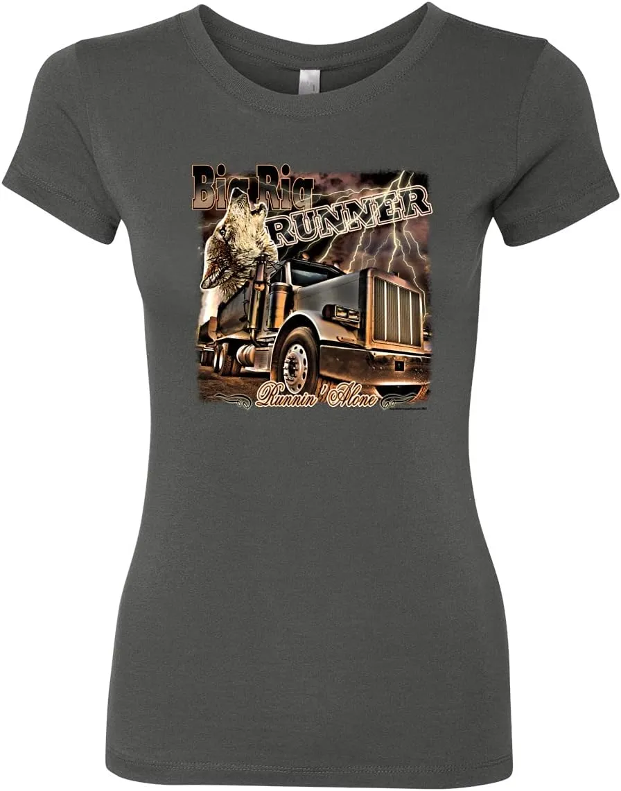 Wild Bobby Big Rig Runner Trailer Truck Runnin Alone Cars and Trucks Womens Slim Fit Junior Tee