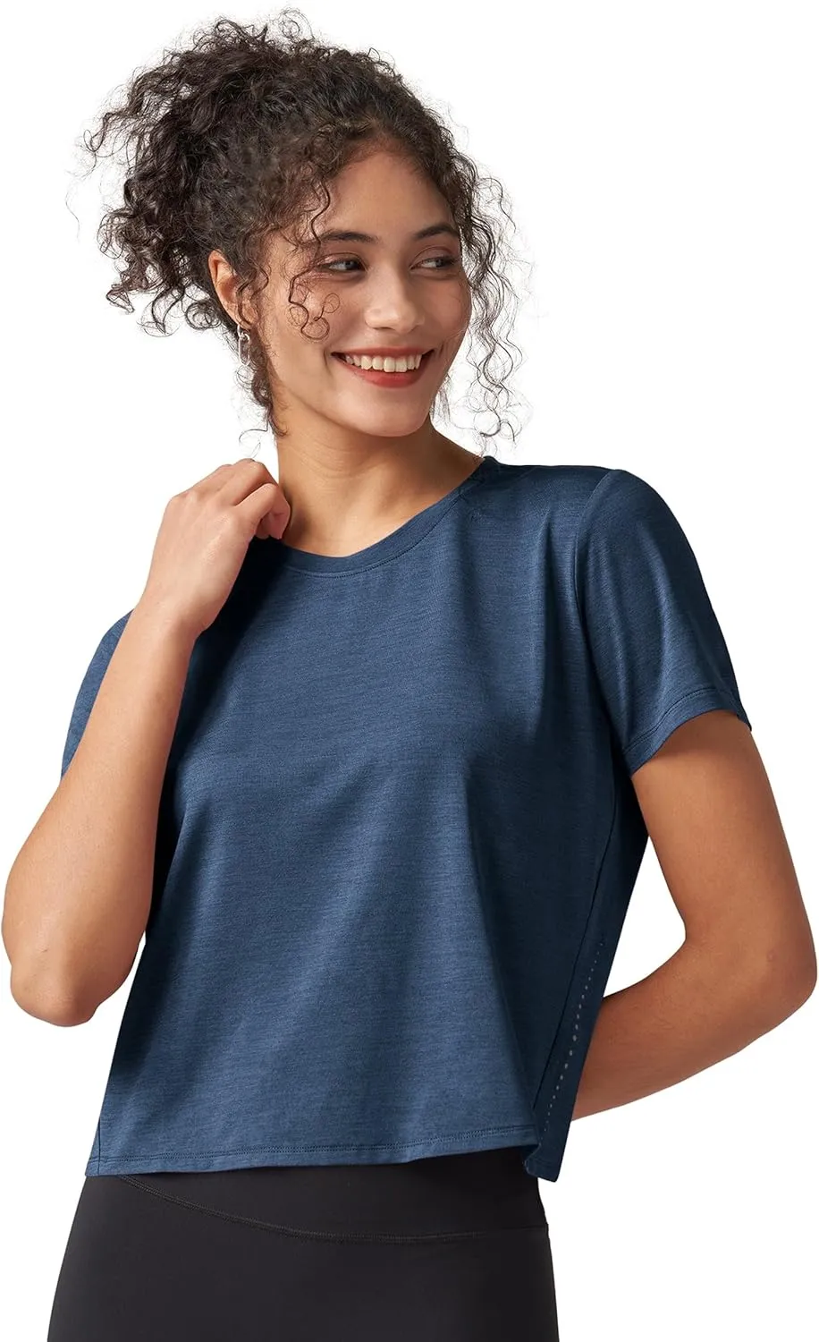 Willit Women's Workout Tops Athletic Shirts Cropped Short Sleeve Split Back Gym Breathable Quick Dry