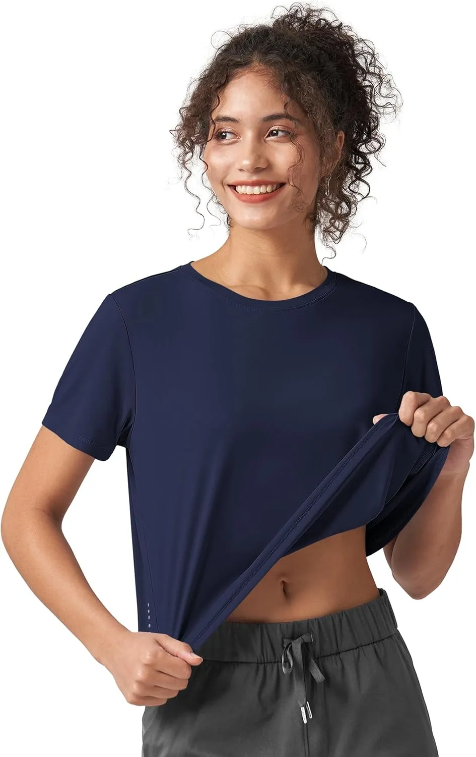 Willit Women's Workout Tops Athletic Shirts Cropped Short Sleeve Split Back Gym Breathable Quick Dry