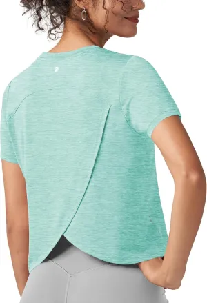 Willit Women's Workout Tops Athletic Shirts Cropped Short Sleeve Split Back Gym Breathable Quick Dry
