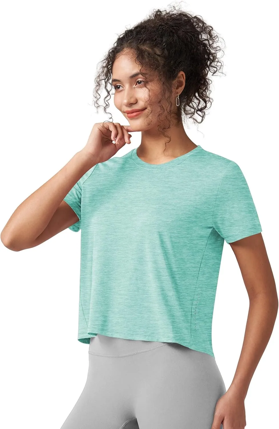 Willit Women's Workout Tops Athletic Shirts Cropped Short Sleeve Split Back Gym Breathable Quick Dry