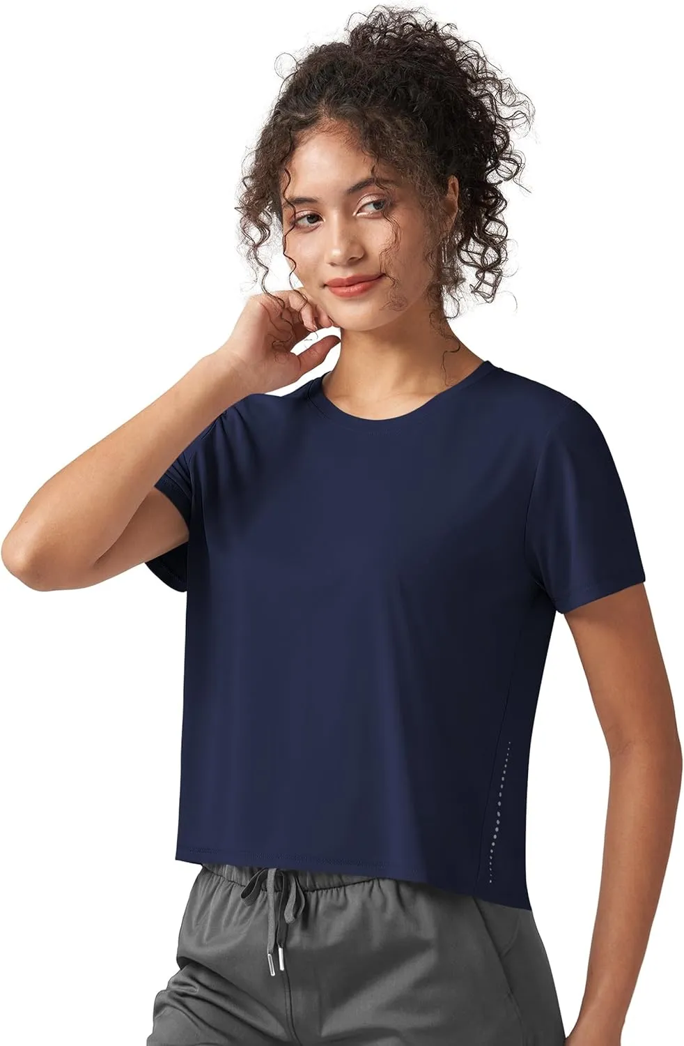 Willit Women's Workout Tops Athletic Shirts Cropped Short Sleeve Split Back Gym Breathable Quick Dry