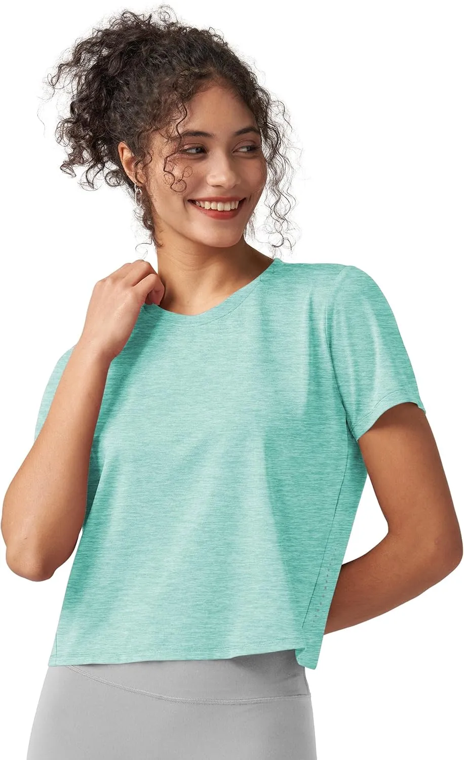 Willit Women's Workout Tops Athletic Shirts Cropped Short Sleeve Split Back Gym Breathable Quick Dry