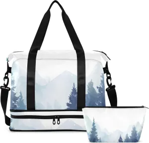 Winter Forest Winter Pine Gym Bag for Women & Men,Duffel Bag with Shoe Pocket,Weekender Overnight Bag with Trolley Sleeve for Travel 21215712