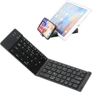 Wireless Bluetooth Keyboard Compatible with Vertu Constellation Built-in Phone Holder/Stand-Ultra Slim Folding Rechargeable Full Size Keyboard!