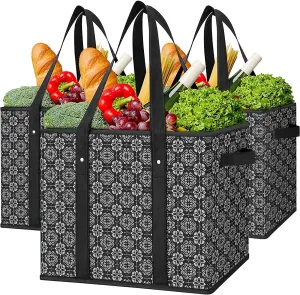 WISELIFE Reusable Grocery Bags [3 Pack],Large Grocery Tote Bag Water Resistant Shopping Bags Foldable Grocery Bag for Clothes,Shoes and Picnic,Black