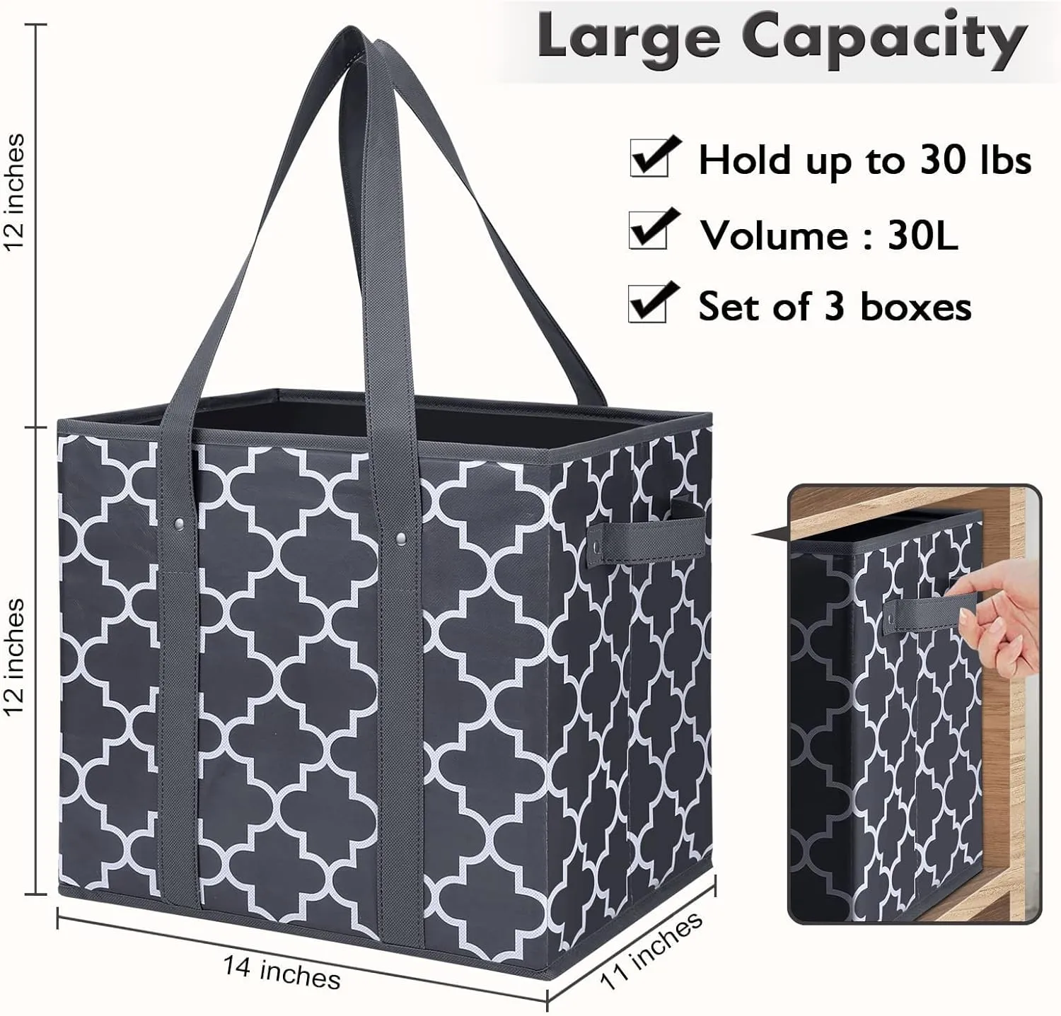 WISELIFE Reusable Grocery Bags 6-Pack Foldable Washable Large Storage Bins Basket Water Resistant Shopping Tote Bag Dark Grey