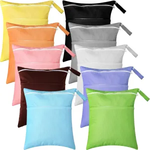 Woanger 10 Pack Wet Dry Bags for Baby Cloth Diapers Waterproof Reusable Travel Bags with Two Zippered Pockets Beach Pool Pouch for Swimsuit Beach Pool Daycare Yoga Gym Dirty Wet Clothes 10 Colors