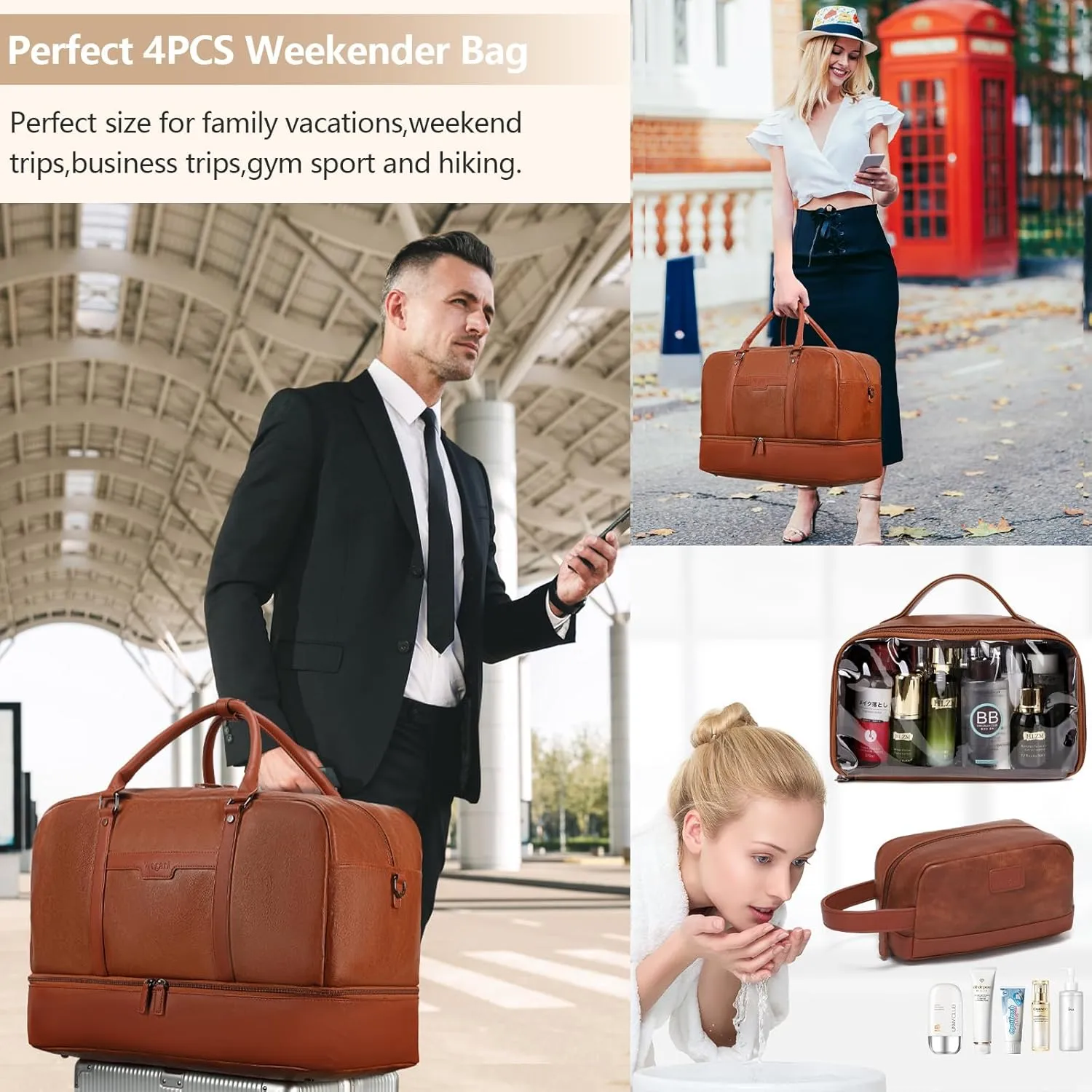 Wogarl Weekender Bag for Women Men Large Overnight Bag Travel Duffel Bag with Shoe Compartment Toiletry Satchel Bag Carry On Bag Fit 21" Laptop