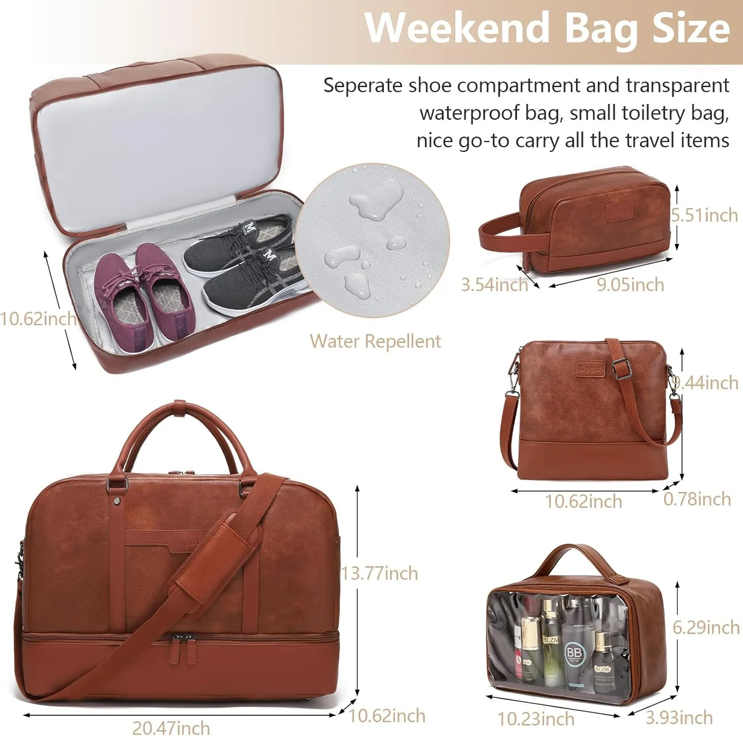 Wogarl Weekender Bag for Women Men Large Overnight Bag Travel Duffel Bag with Shoe Compartment Toiletry Satchel Bag Carry On Bag Fit 21" Laptop