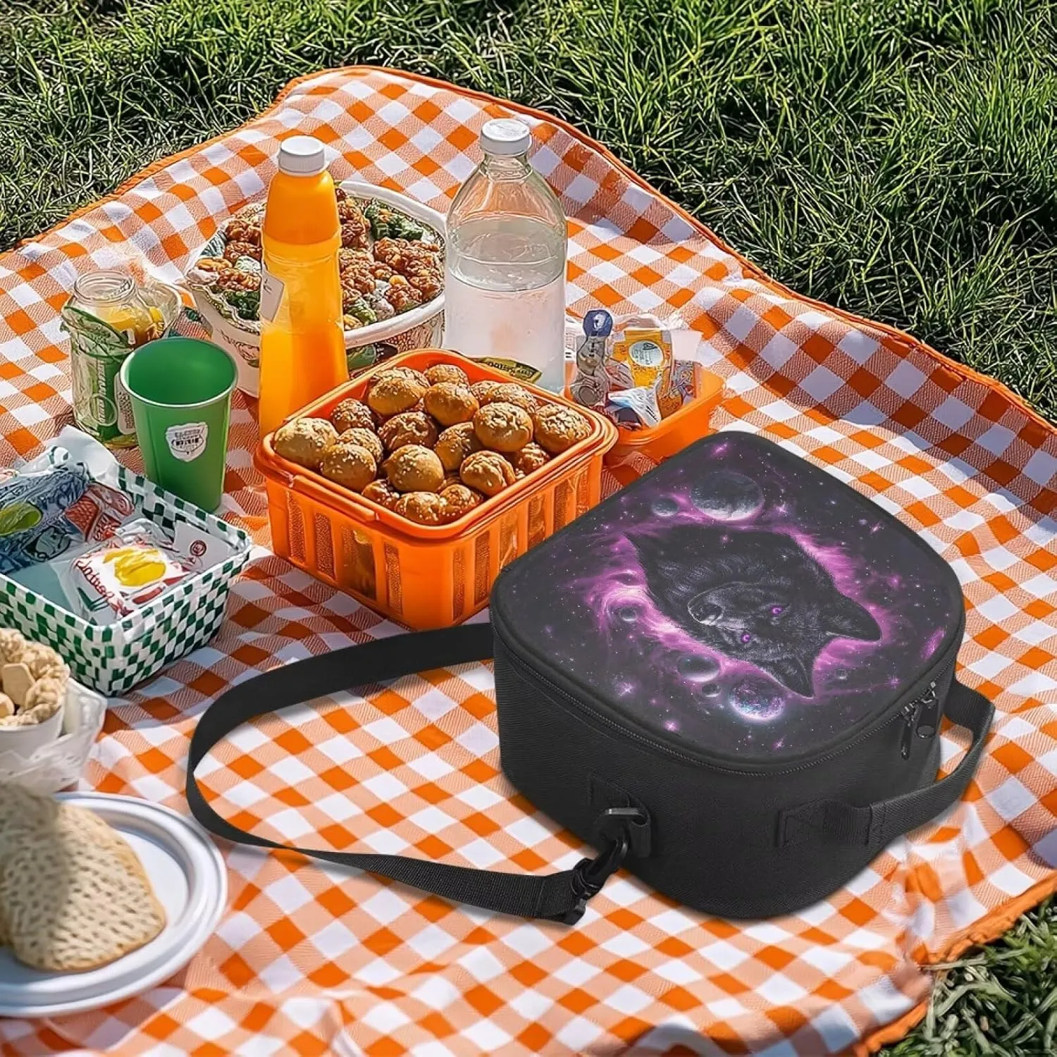 Wolf Lunch Bags Insulated Lunch Box Cooler Leakproof Soft Lunchbox with Adjustable Shoulder Strap Solar System Planet Lunchboxes Food Containers for Kids Back to School