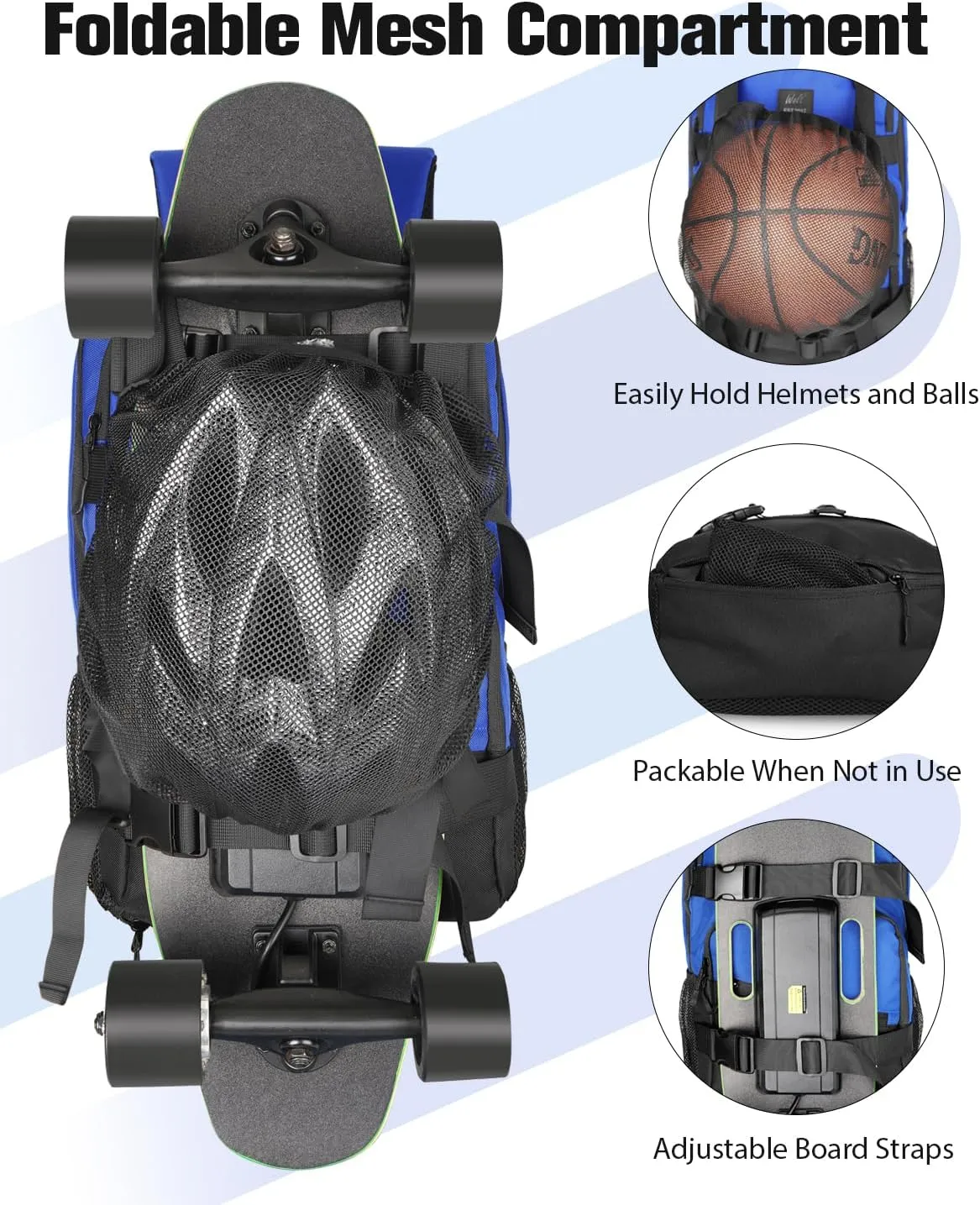 WOLT Skateboard Backpack, 15.6 Inch Laptop Backpack for Men Women, Sports Backpack with Ball Holder
