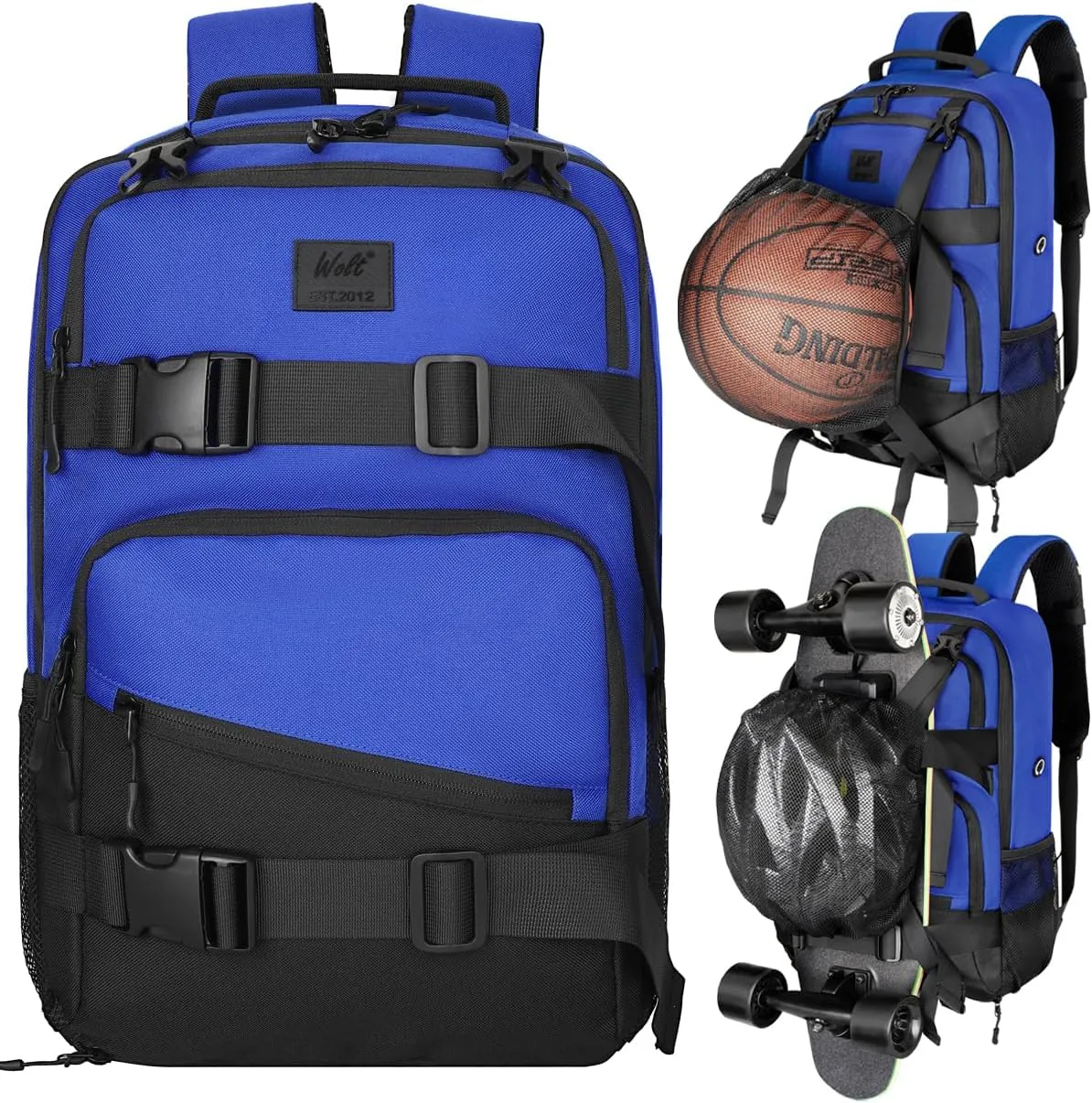 WOLT Skateboard Backpack, 15.6 Inch Laptop Backpack for Men Women, Sports Backpack with Ball Holder