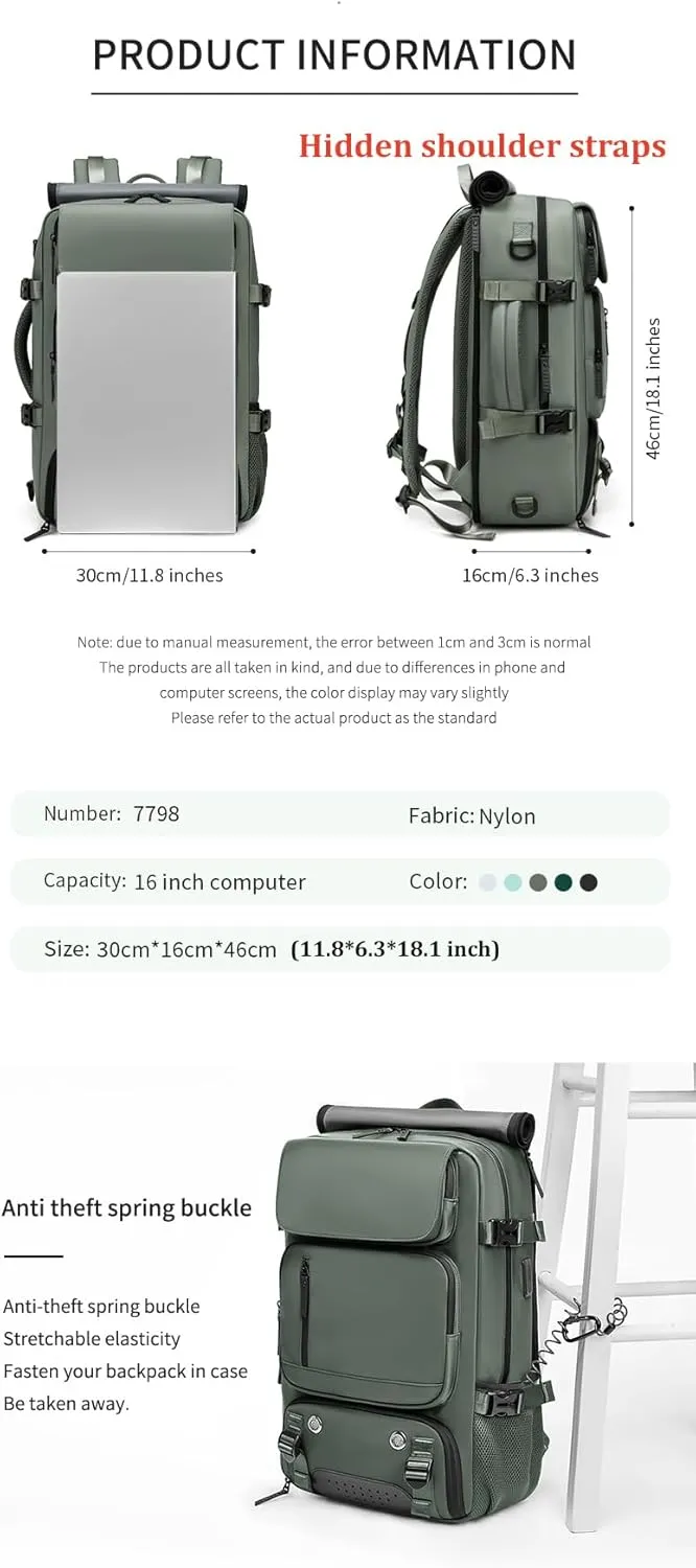 Woman travel backpack,waterproof 16 inch Business Laptop Backpack with Shoe Bag Hidden USB charging port Hiking backpack (Military Green)
