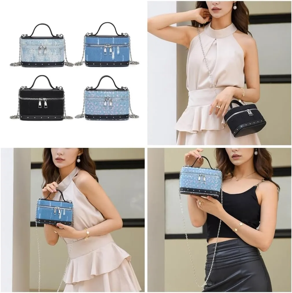 Women Bag Square Box Crossbody Bag Korean Styles Shoulder Bag Top Handle Bag Denims Messengers Bag Shopping Dating Bag