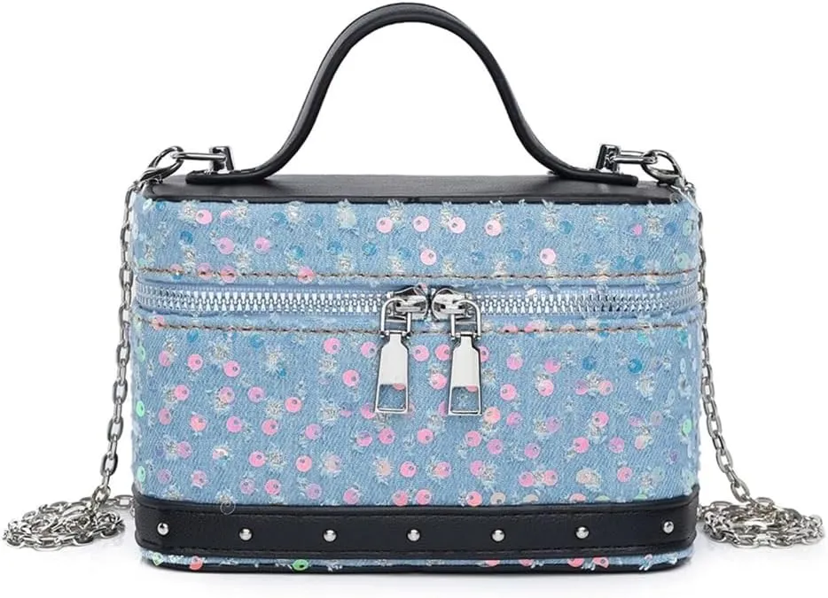 Women Bag Square Box Crossbody Bag Korean Styles Shoulder Bag Top Handle Bag Denims Messengers Bag Shopping Dating Bag