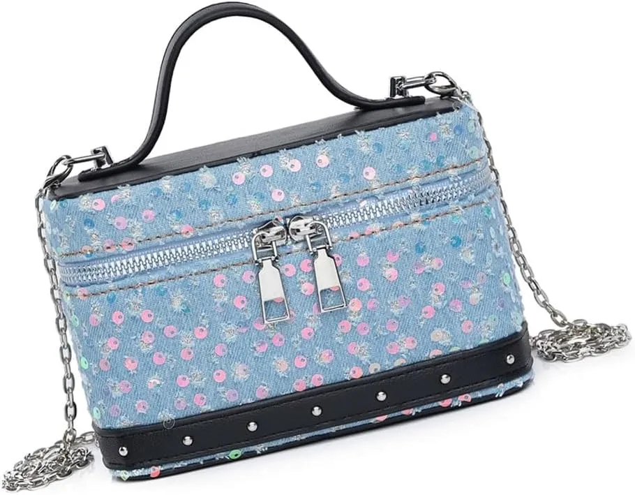 Women Bag Square Box Crossbody Bag Korean Styles Shoulder Bag Top Handle Bag Denims Messengers Bag Shopping Dating Bag