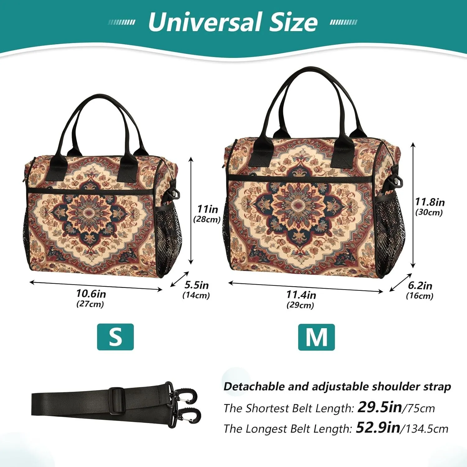 Women Cooler Bags Lunch Bag Reusable Insulated Lunch Bags Pakistani Persian Pattern 1 Crossbody with Shoulder Strap Adults S
