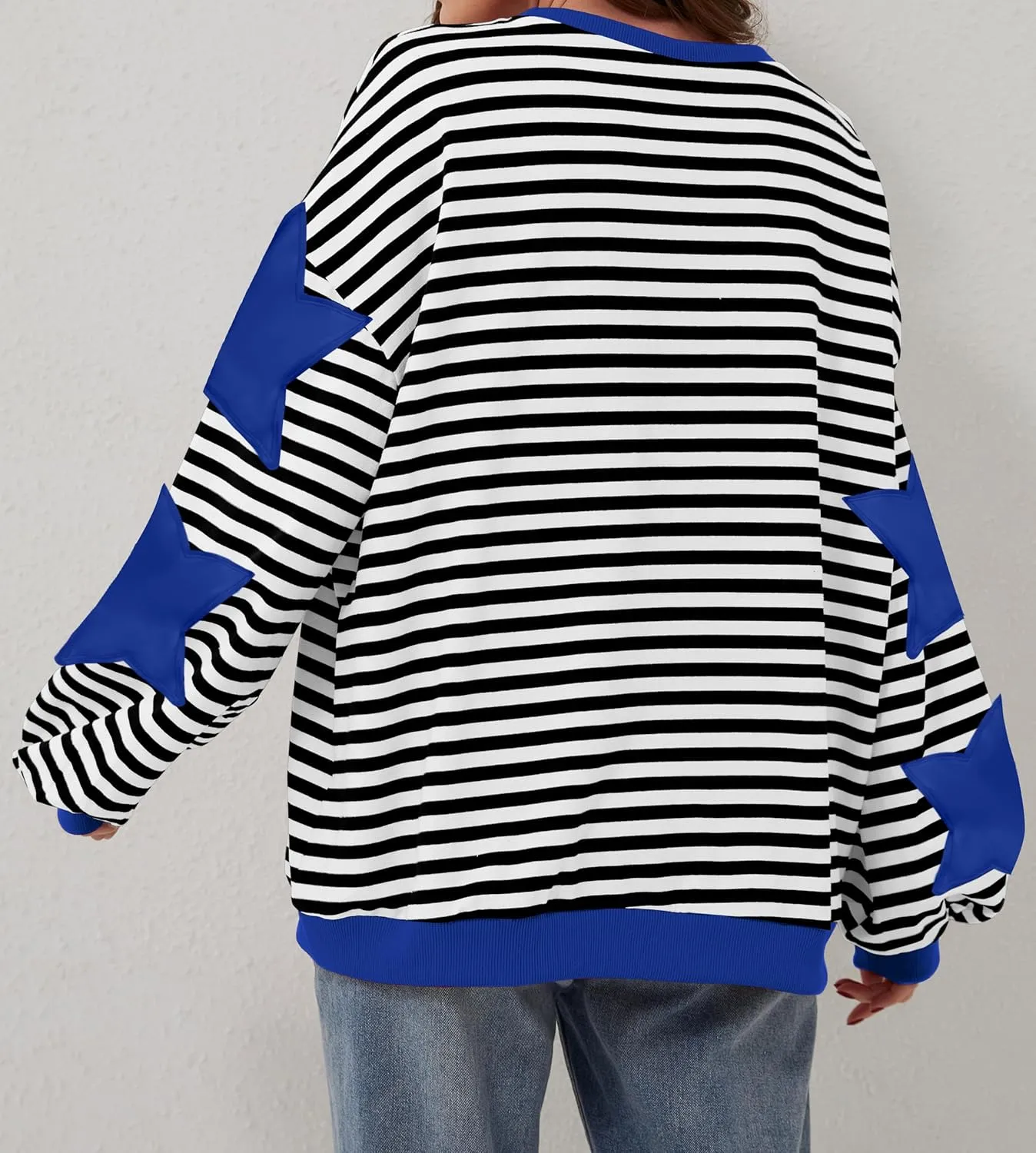 Women Oversized Striped Color Block Long Sleeve Crew Neck Sweatshirt Casual Loose Pullover Y2K Shirt Top