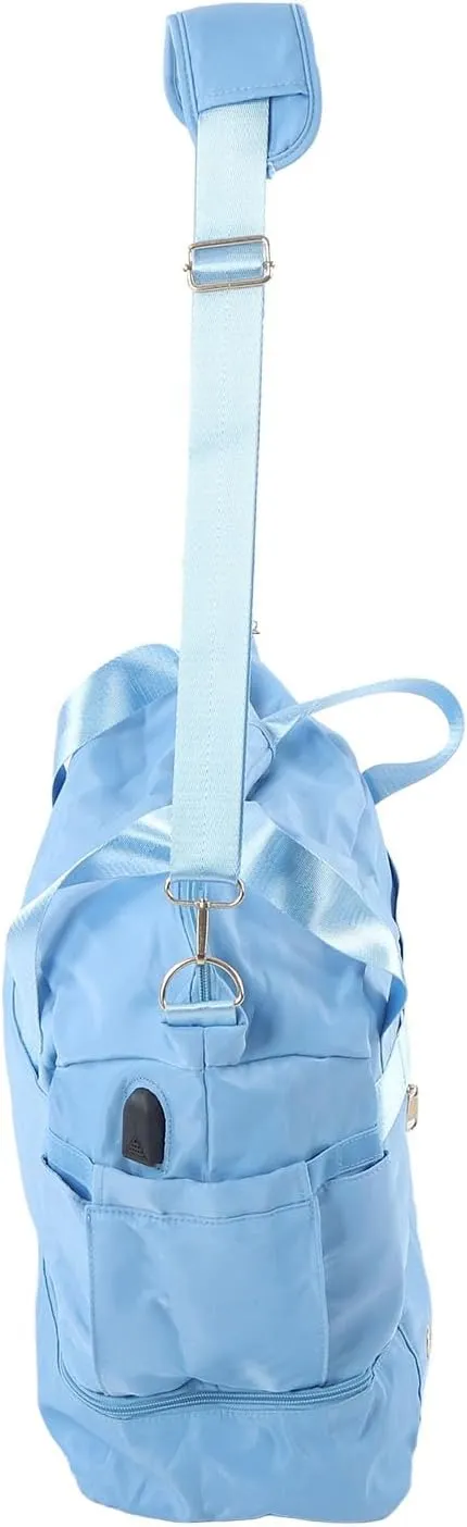 Women Sports Gym Bag Multiple Pockets Large Capacity Water Prevent Workout Travel Bag With Usb Charging Port For Fitness Yoga (Light Blue)