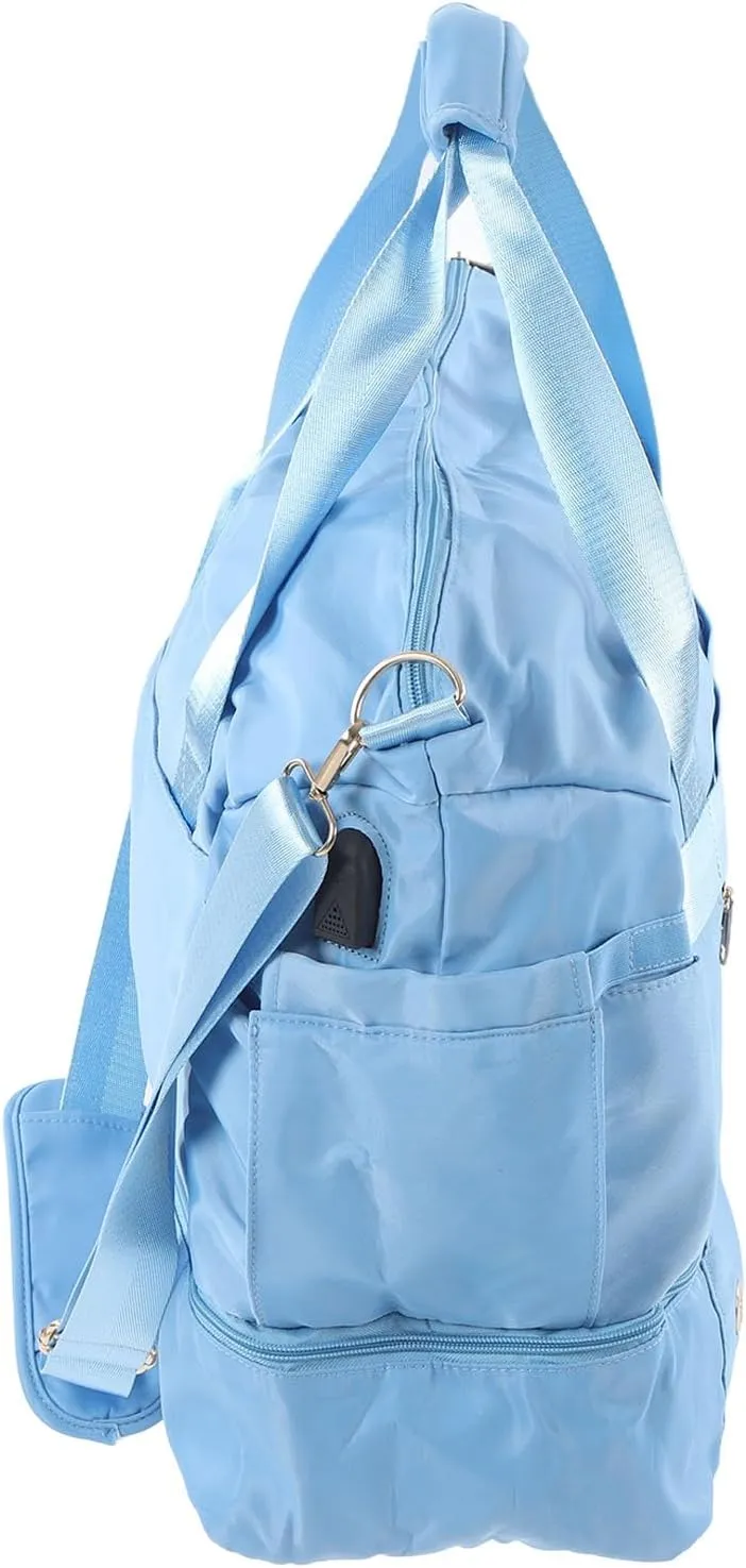 Women Sports Gym Bag Multiple Pockets Large Capacity Water Prevent Workout Travel Bag With Usb Charging Port For Fitness Yoga (Light Blue)