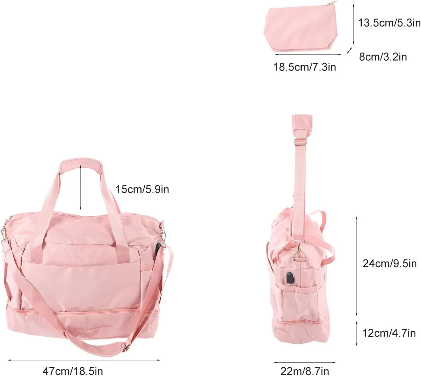 Women Sports Gym Bag Multiple Pockets Large Capacity Water Prevent Workout Travel Bag With Usb Charging Port For Fitness Yoga (Pink)