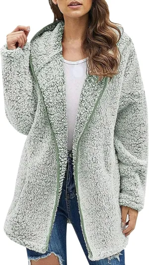 Women's 2023 Fuzzy Fleece Winter Coat Lapel Long Sleeve Teddy Bear Warm Jackets Faux Fur Outwear Sherpa Jacket Cardigan