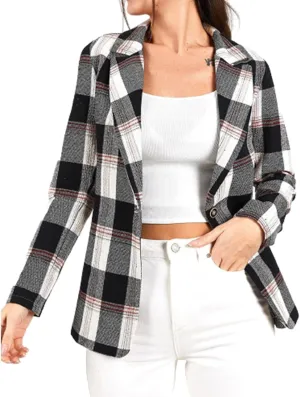 Womens 2023 Plaid Shacket Jacket Casual Button Wool Blend Winter Tartan Trench Coat Long Sleeve Fall Shirt Jacket Coat