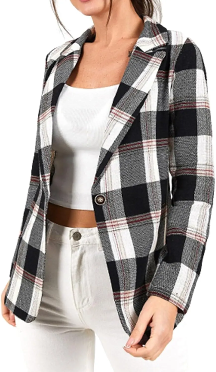 Womens 2023 Plaid Shacket Jacket Casual Button Wool Blend Winter Tartan Trench Coat Long Sleeve Fall Shirt Jacket Coat