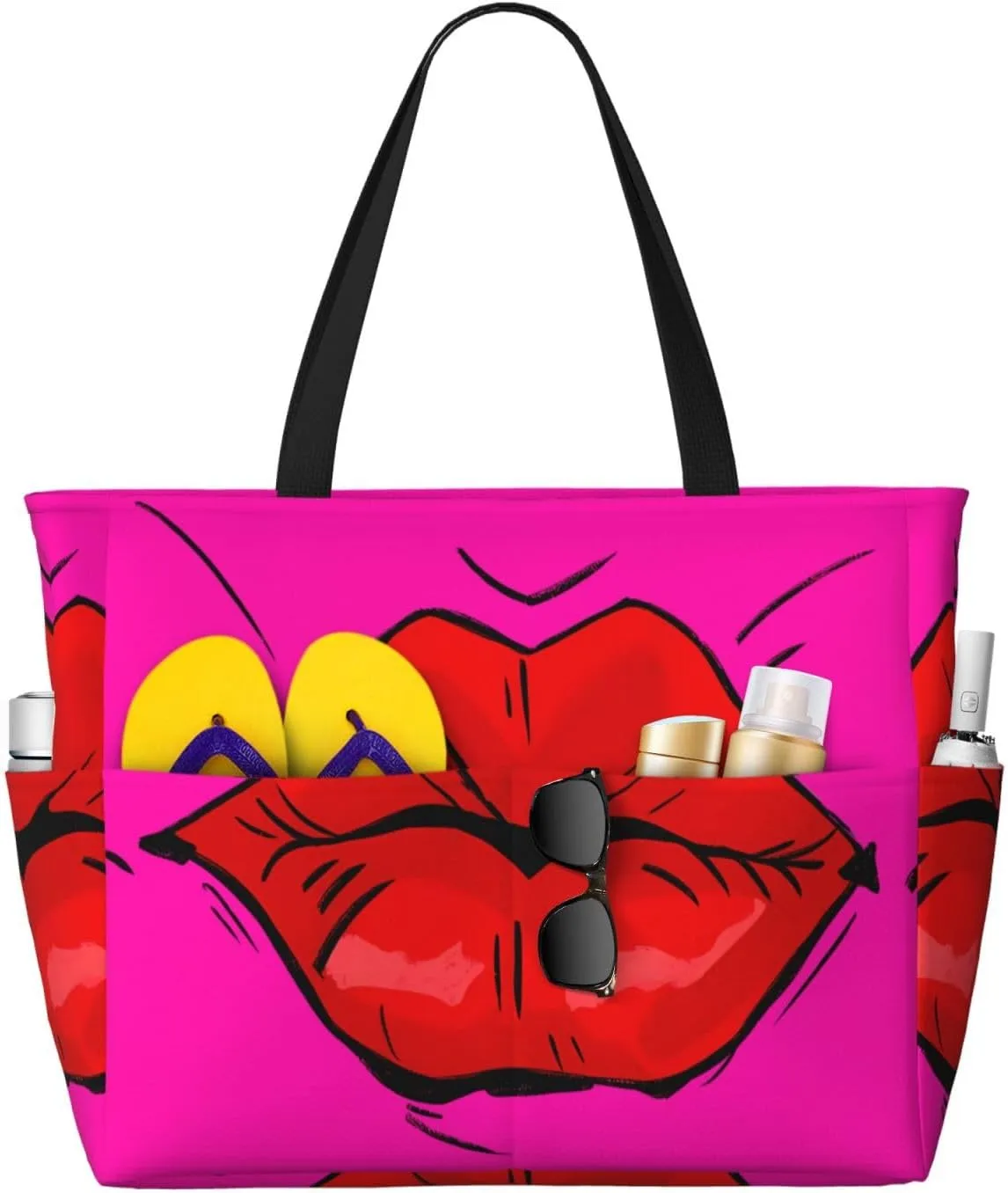 Women's Beach Travel Bags Large Waterproof Tote Bag with Pockets Sandproof Handbag for Beach Gym Vacation