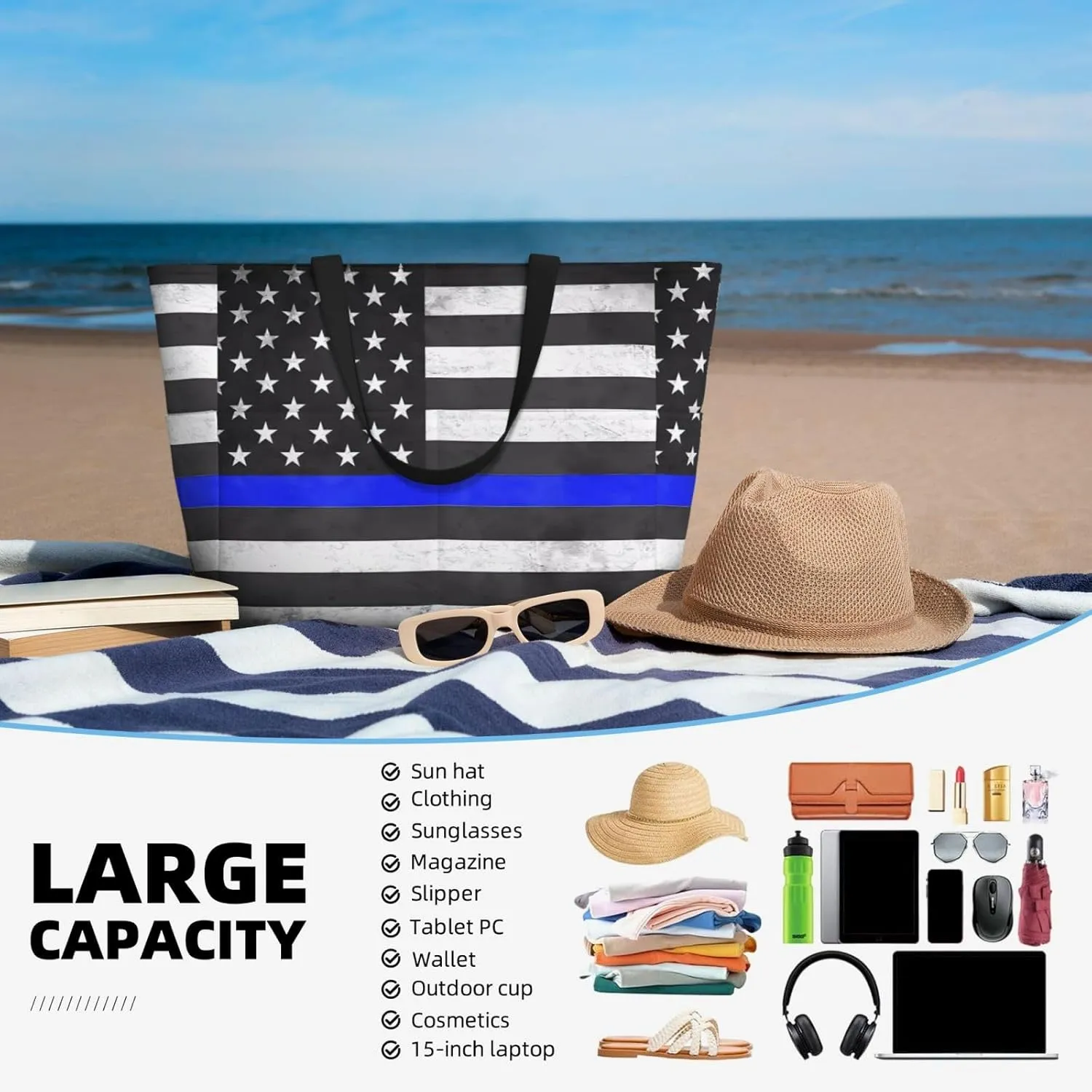 Women's Beach Travel Bags Large Waterproof Tote Bag with Pockets Sandproof Handbag for Beach Gym Vacation