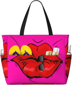 Women's Beach Travel Bags Large Waterproof Tote Bag with Pockets Sandproof Handbag for Beach Gym Vacation