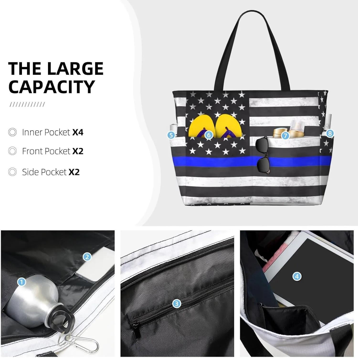 Women's Beach Travel Bags Large Waterproof Tote Bag with Pockets Sandproof Handbag for Beach Gym Vacation