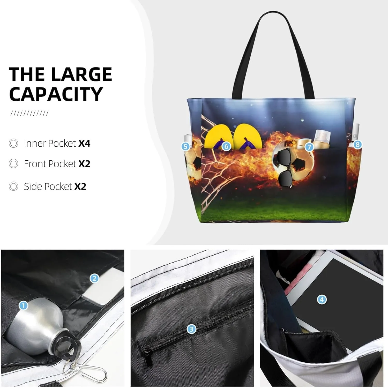 Women's Beach Travel Bags Large Waterproof Tote Bag with Pockets Sandproof Handbag for Beach Gym Vacation