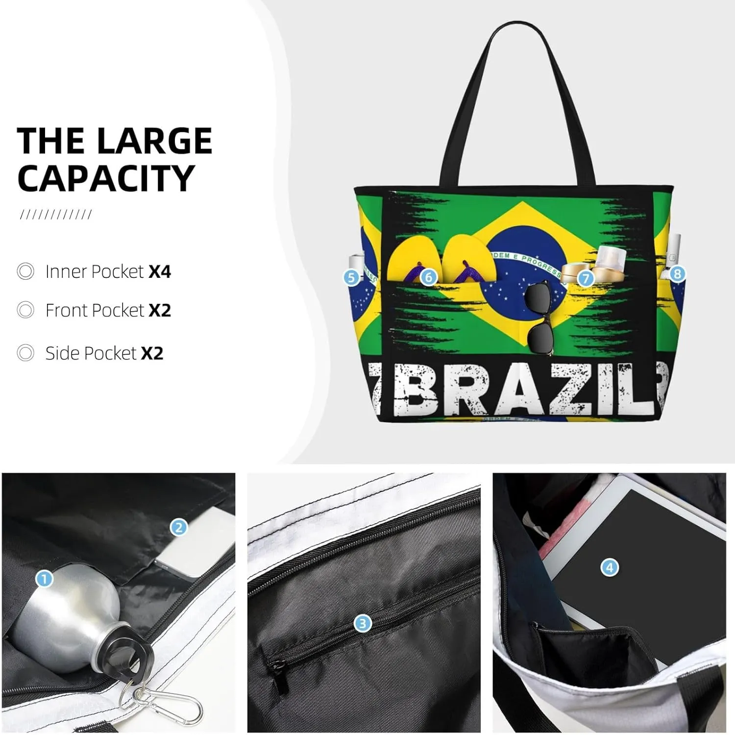 Women's Beach Travel Bags Large Waterproof Tote Bag with Pockets Sandproof Handbag for Beach Gym Vacation