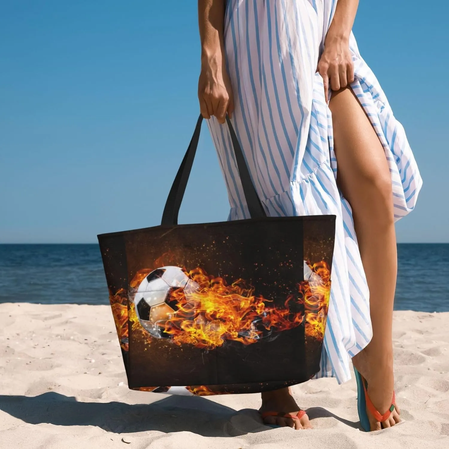 Women's Beach Travel Bags Large Waterproof Tote Bag with Pockets Sandproof Handbag for Beach Gym Vacation