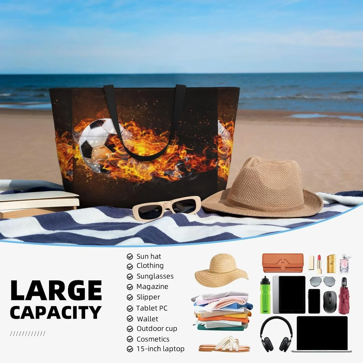 Women's Beach Travel Bags Large Waterproof Tote Bag with Pockets Sandproof Handbag for Beach Gym Vacation