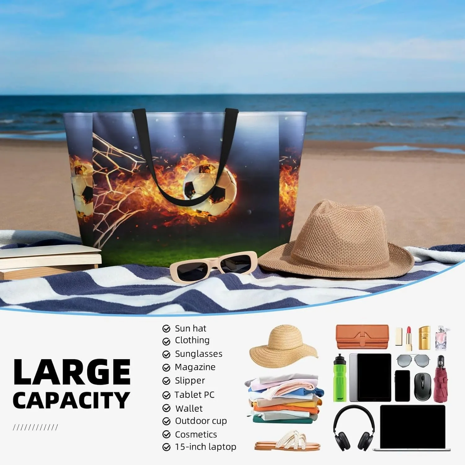 Women's Beach Travel Bags Large Waterproof Tote Bag with Pockets Sandproof Handbag for Beach Gym Vacation