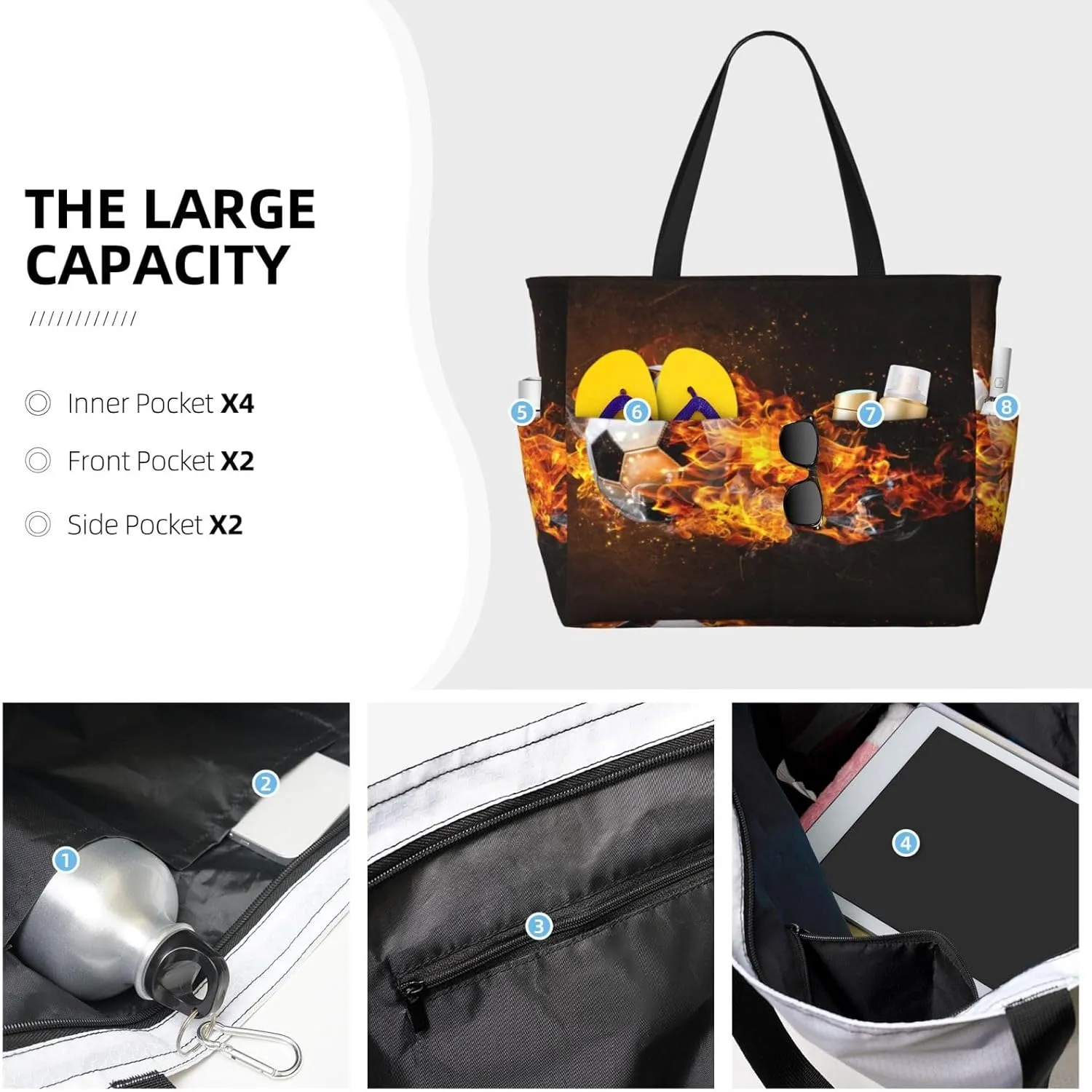 Women's Beach Travel Bags Large Waterproof Tote Bag with Pockets Sandproof Handbag for Beach Gym Vacation