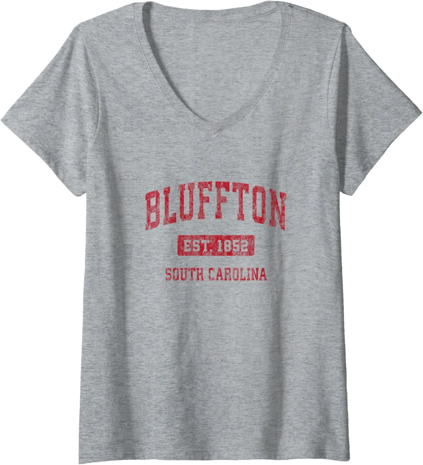 Womens Bluffton South Carolina SC Vintage Sports Design Red Design V-Neck T-Shirt
