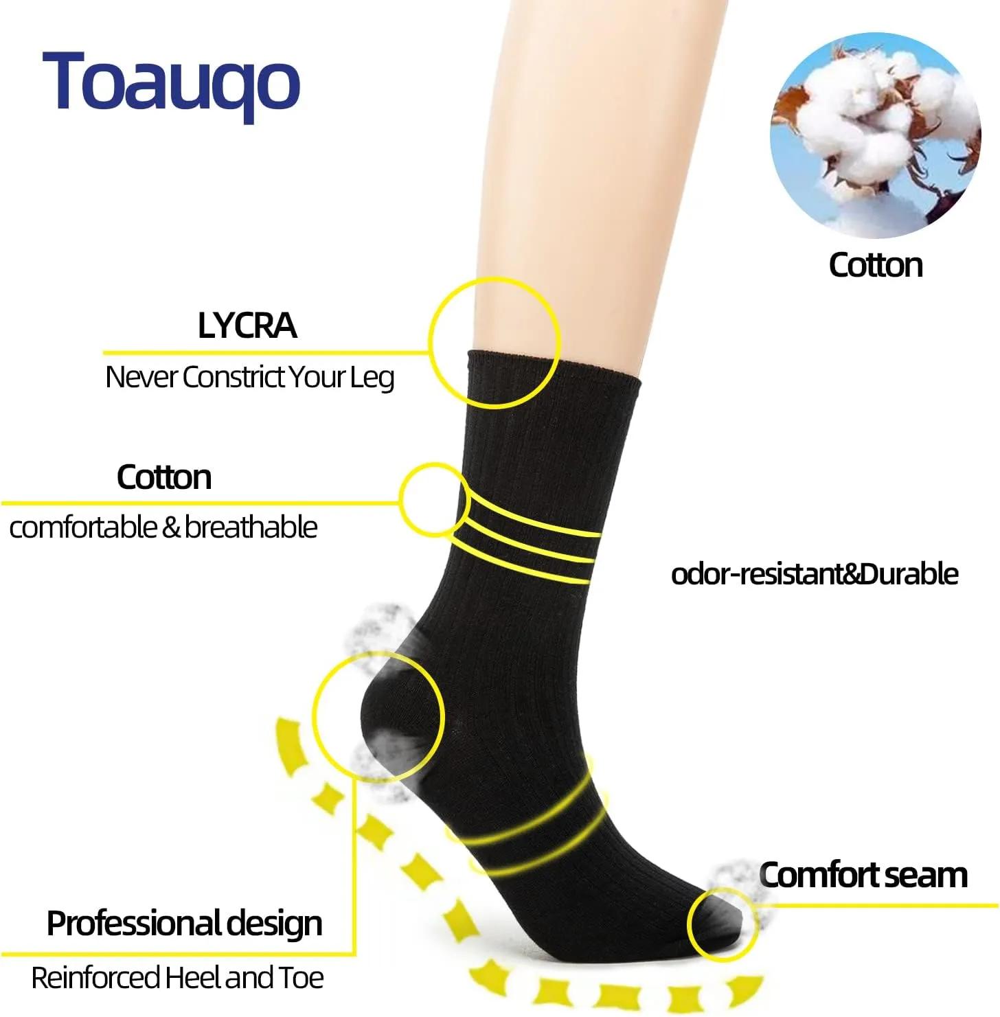 Women's Casual Cotton Crew Sock 3-Pack Basic Pure Color Soft Comfort Socks