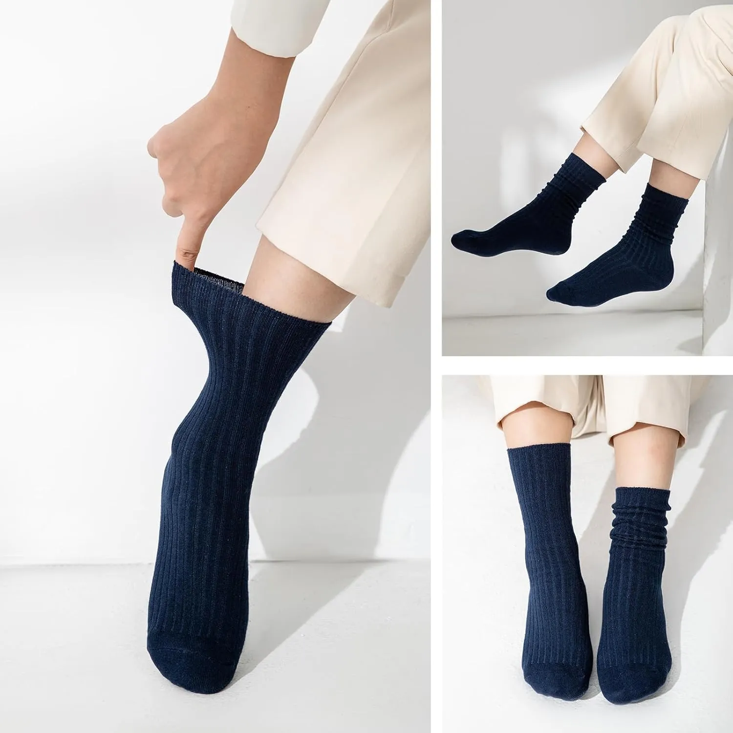 Women's Casual Cotton Crew Sock 3-Pack Basic Pure Color Soft Comfort Socks