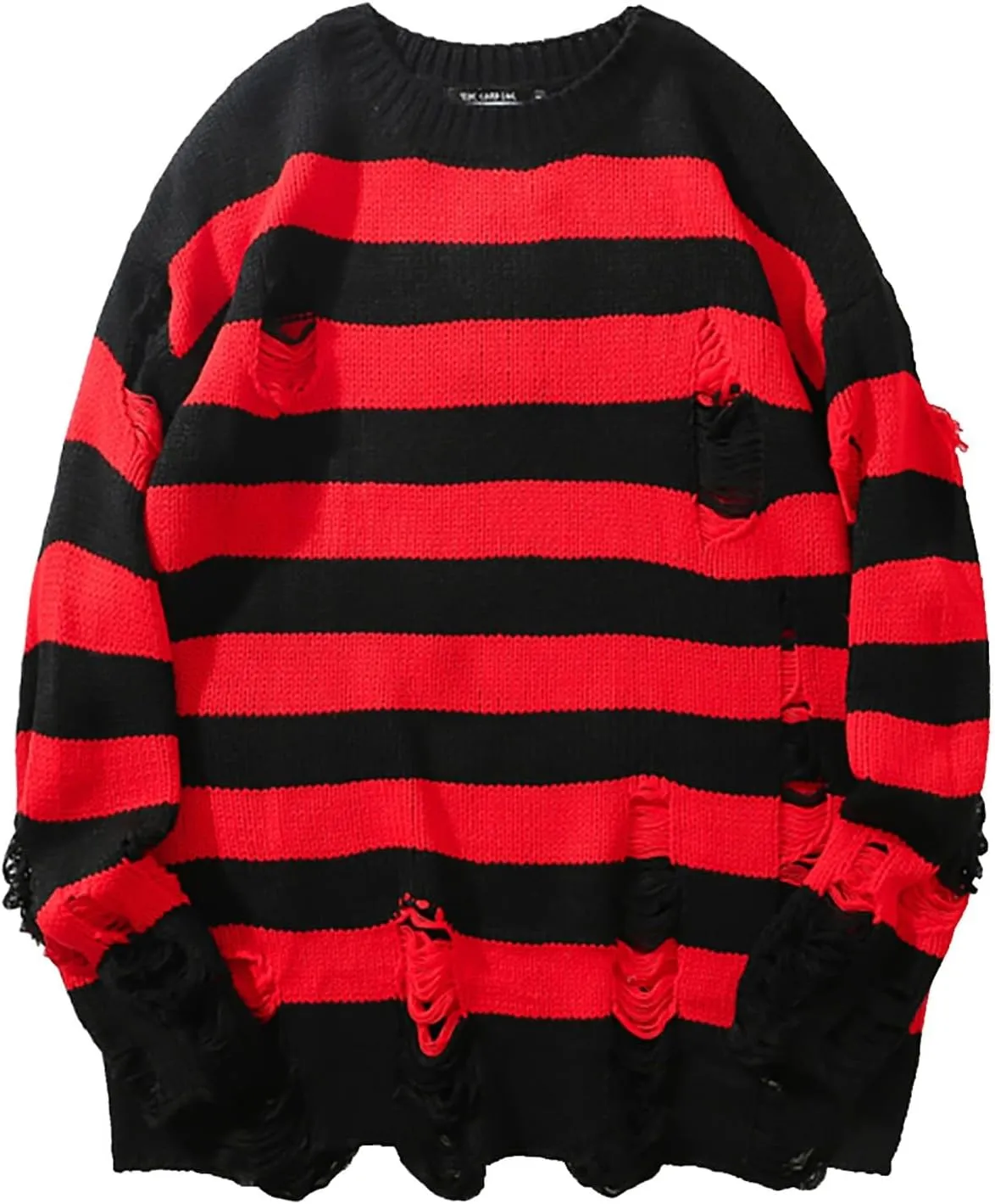 Womens Cozy Knit Jumper Sweater Long Sleeve Crew Neck Color Block Ripped Pullover Sweaters Crop Tops Goth Y2K Sweaters