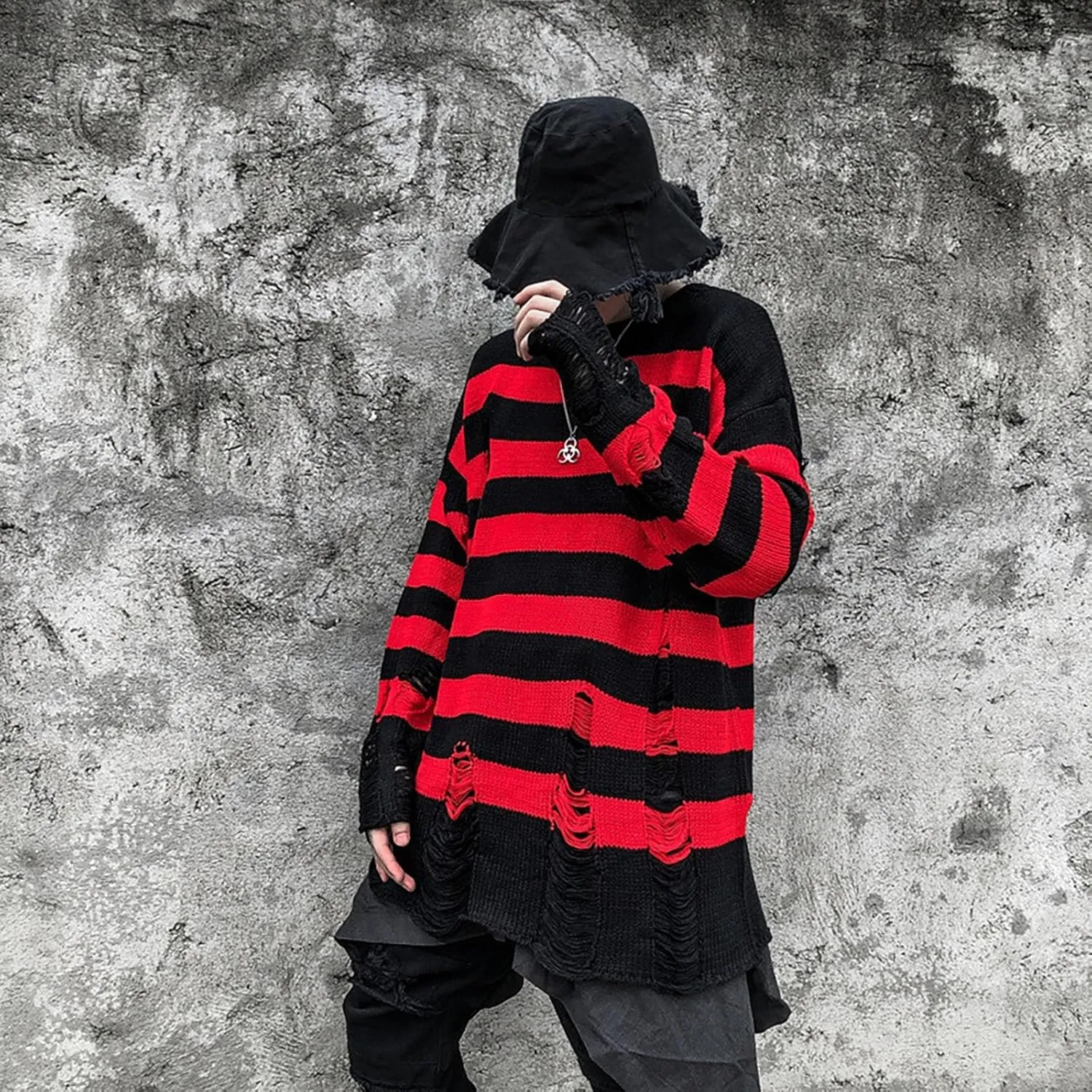 Womens Cozy Knit Jumper Sweater Long Sleeve Crew Neck Color Block Ripped Pullover Sweaters Crop Tops Goth Y2K Sweaters