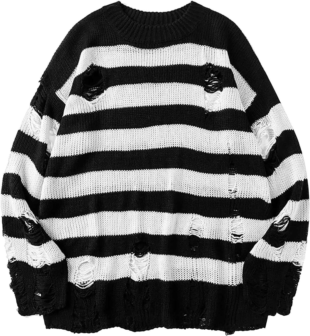 Womens Cozy Knit Jumper Sweater Long Sleeve Crew Neck Color Block Ripped Pullover Sweaters Crop Tops Goth Y2K Sweaters