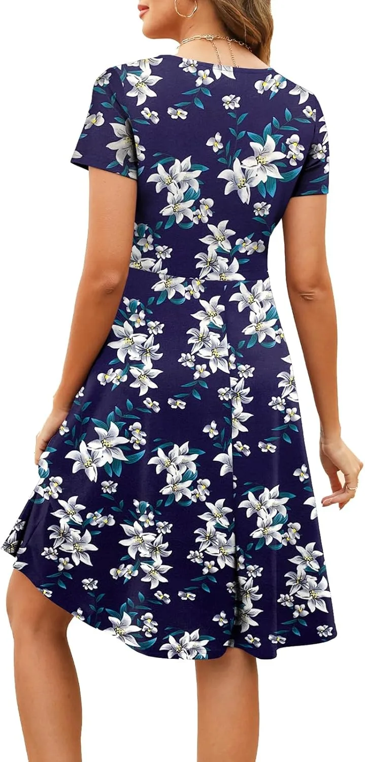 Women's Elegant Vintage Summer Sweetheart Neck Short Sleeve Casual Work Party Business A-Line Dress 163