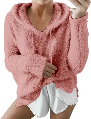 Womens Fuzzy Fleece Sweatshirts Long Sleeve Fluffy Soft Fleece Jackets Sweaters Sweatshirts Hoodies Outwear Coat Warm